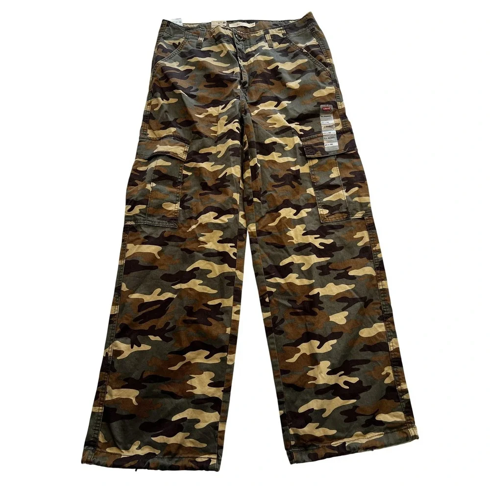 Levis 94 Baggy Cargo Pants Mens 29x30 Camo Green‎ Brown Relaxed Fit Utility Army